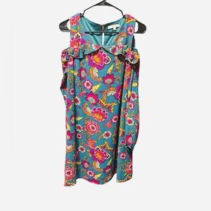 Andree Floral Midi Dress - Teal and Pink